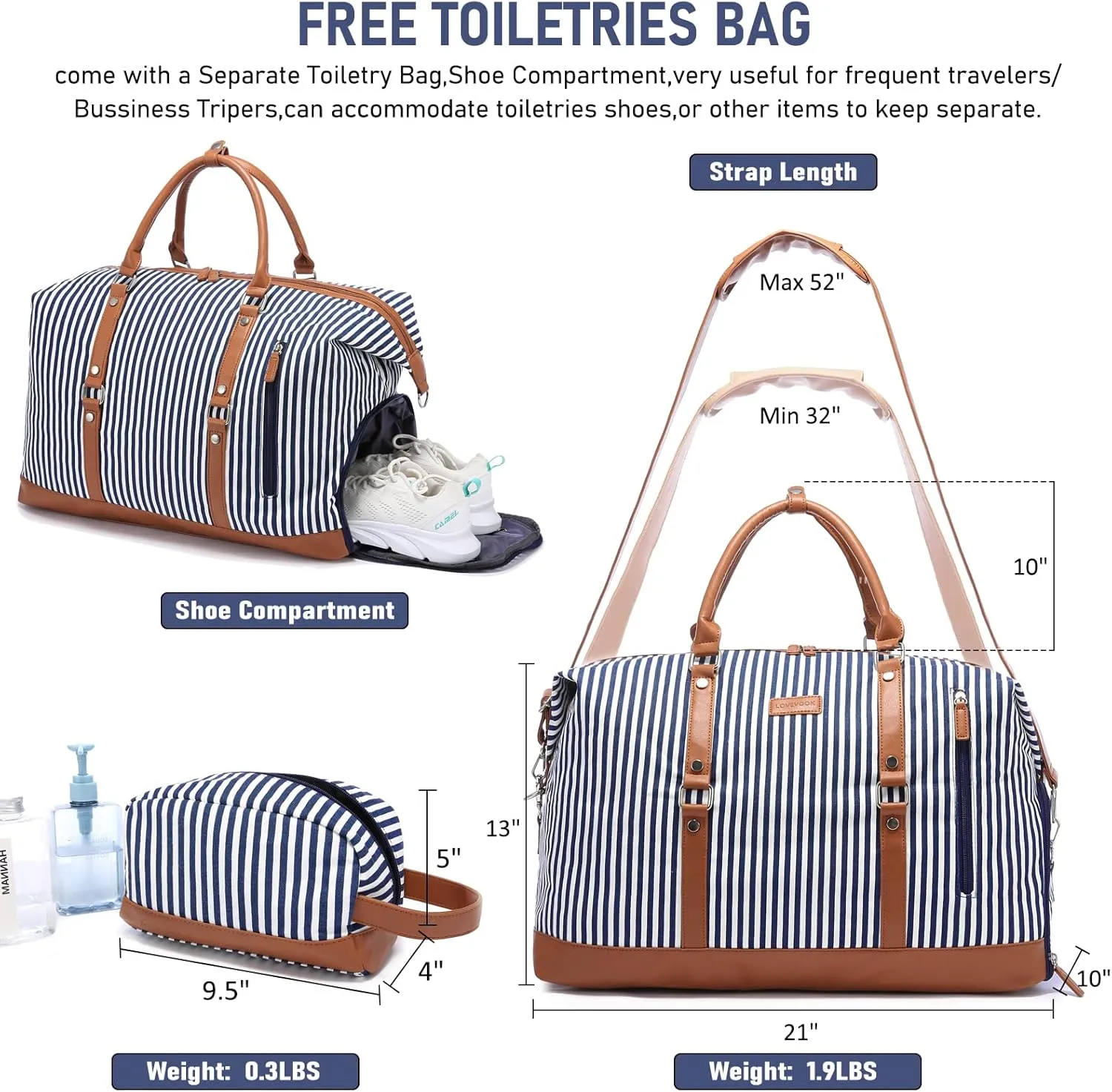 LOVEVOOK Canvas Travel Duffel Bag for Women, Carry on Overnight Bag, Large Capacity Weekender Tote Bag with Shoe Compartment