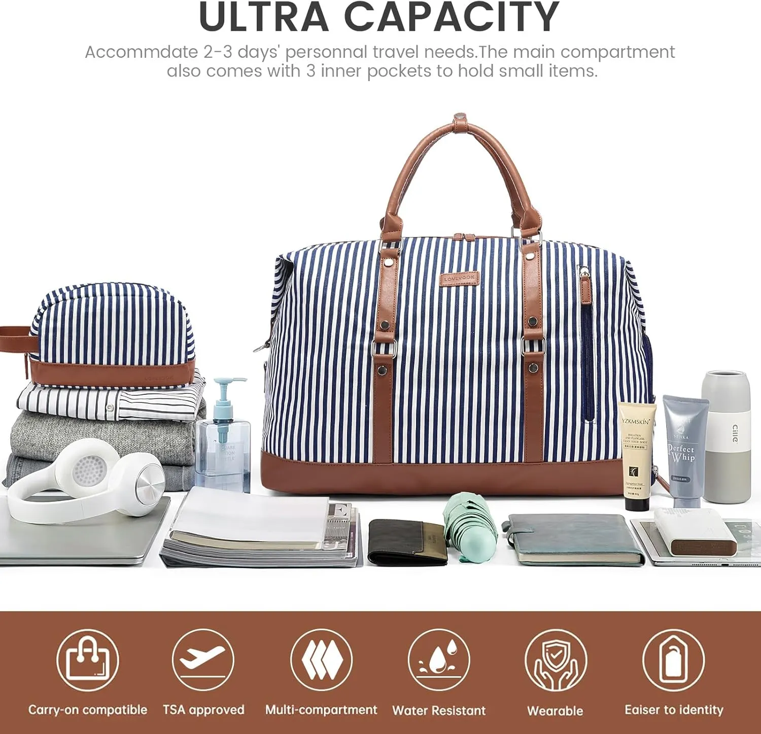 LOVEVOOK Canvas Travel Duffel Bag for Women, Carry on Overnight Bag, Large Capacity Weekender Tote Bag with Shoe Compartment