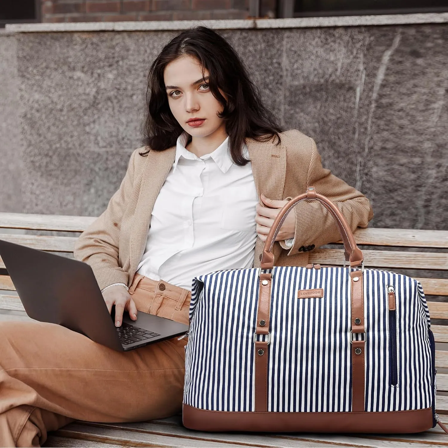 LOVEVOOK Canvas Travel Duffel Bag for Women, Carry on Overnight Bag, Large Capacity Weekender Tote Bag with Shoe Compartment