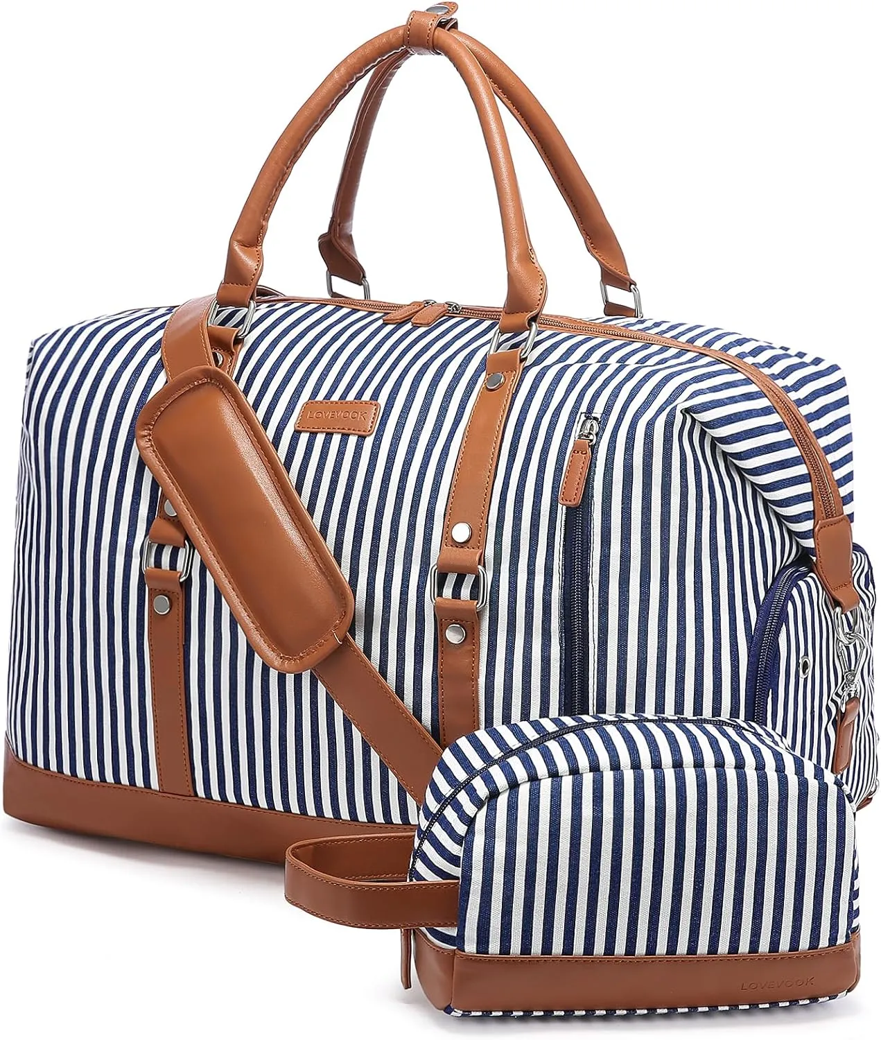 LOVEVOOK Canvas Travel Duffel Bag for Women, Carry on Overnight Bag, Large Capacity Weekender Tote Bag with Shoe Compartment