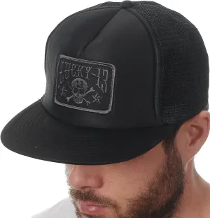 Lucky 13 Skull Stars Patch Black Flat Bill Mesh Foam Trucker Snapback Hat New