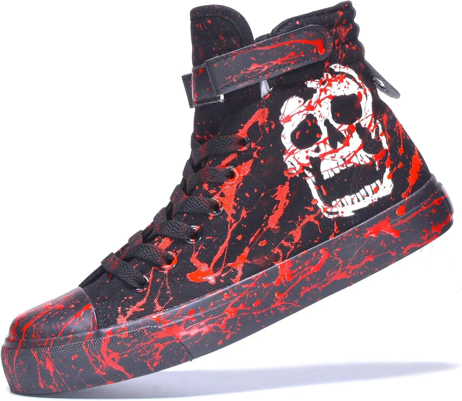 Luminous Skull Shoes for Men Gothic Cosplay Women Fashion Sneakers Hip Hop Punk Hand-Painted Graffiti Halloween Shoes High Tops Black Canvas Casual Walking Shoes
