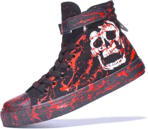 Luminous Skull Shoes for Men Gothic Cosplay Women Fashion Sneakers Hip Hop Punk Hand-Painted Graffiti Halloween Shoes High Tops Black Canvas Casual Walking Shoes