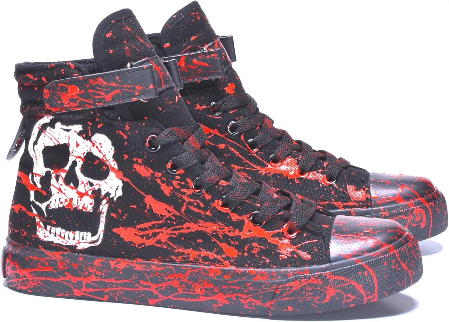 Luminous Skull Shoes for Men Gothic Cosplay Women Fashion Sneakers Hip Hop Punk Hand-Painted Graffiti Halloween Shoes High Tops Black Canvas Casual Walking Shoes