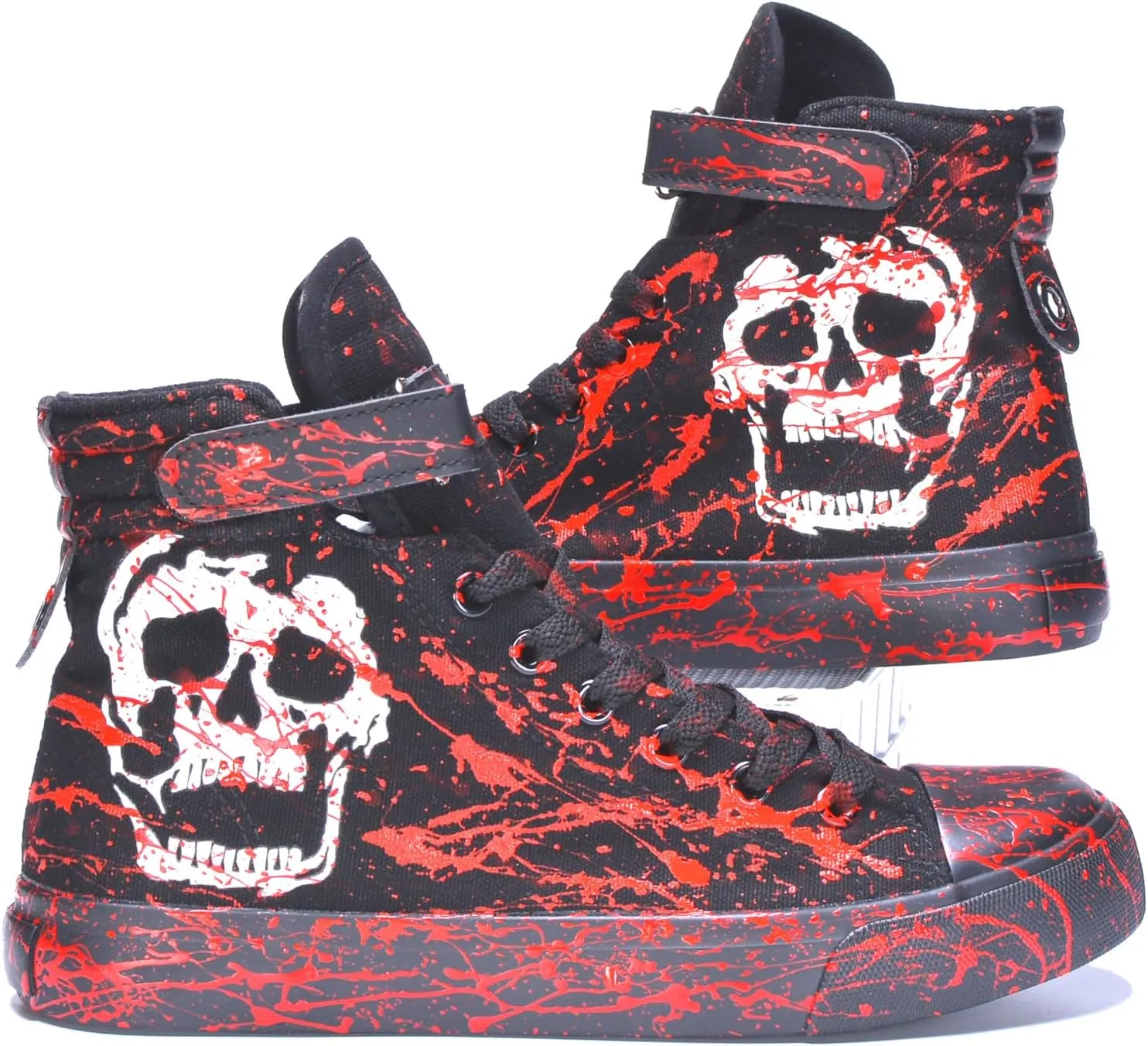Luminous Skull Shoes for Men Gothic Cosplay Women Fashion Sneakers Hip Hop Punk Hand-Painted Graffiti Halloween Shoes High Tops Black Canvas Casual Walking Shoes