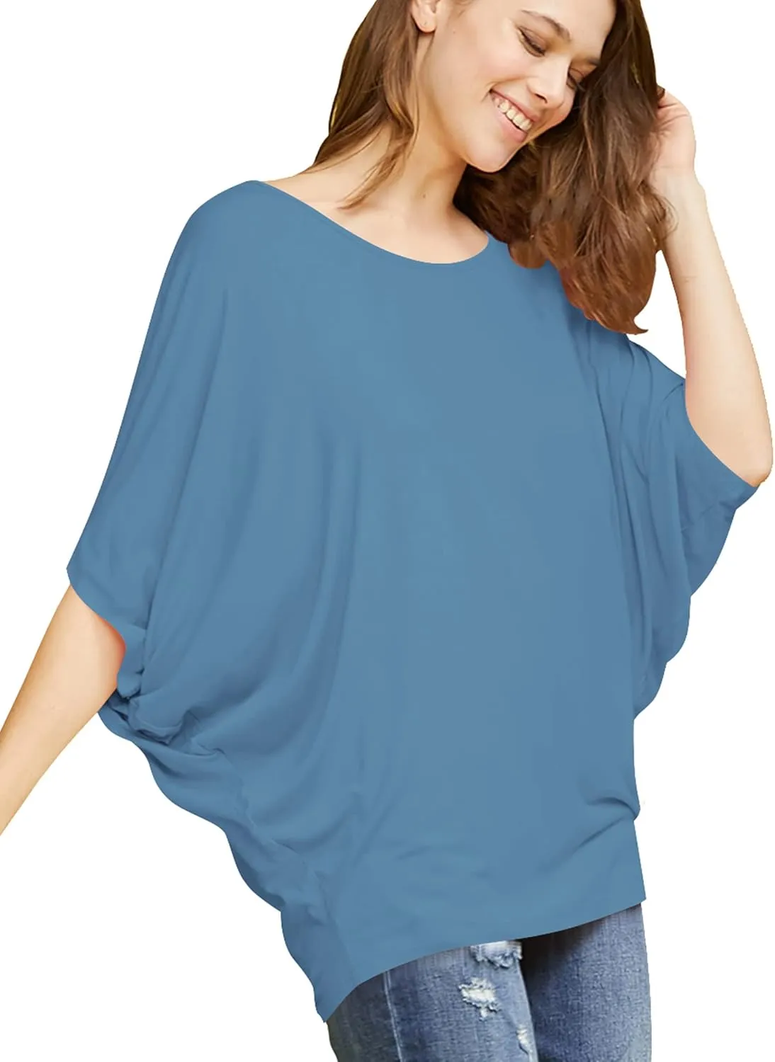 Made By Johnny Women's Scoop Neck Half Sleeve Batwing Dolman Top - Plus Size