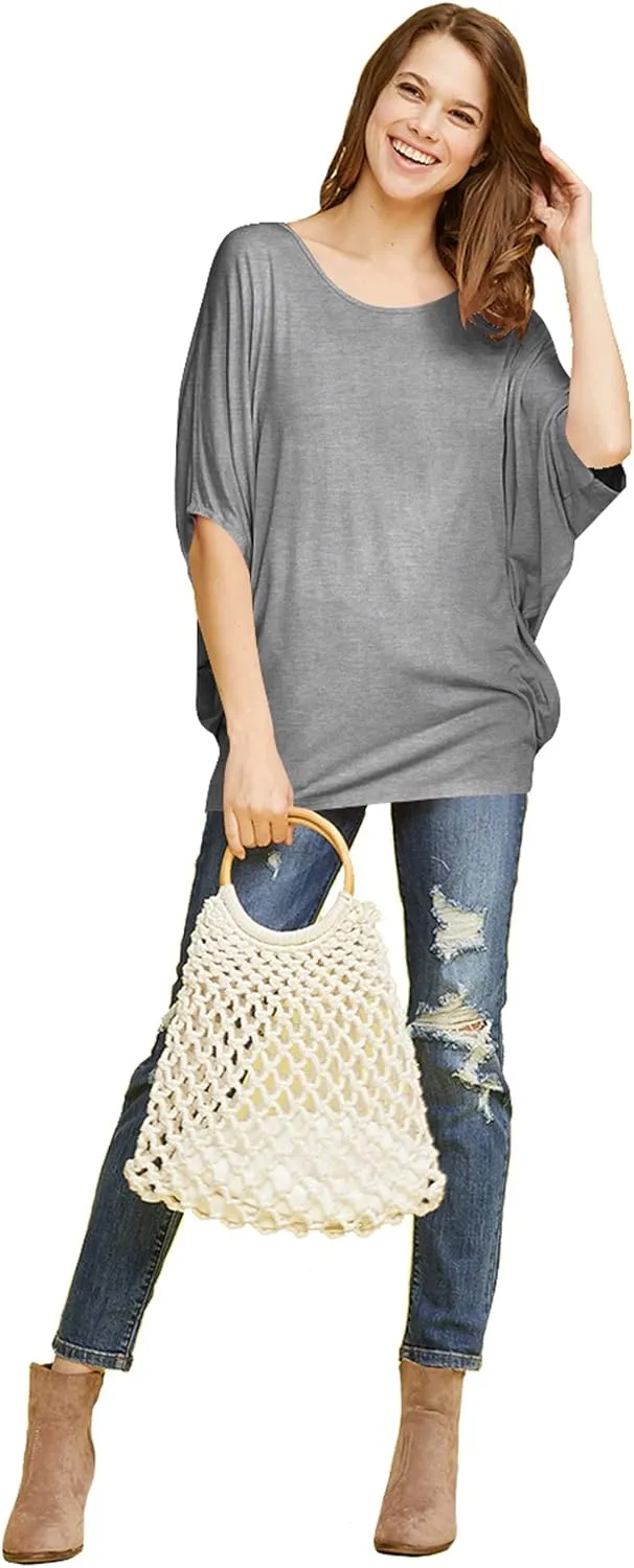 Made By Johnny Women's Scoop Neck Half Sleeve Batwing Dolman Top - Plus Size