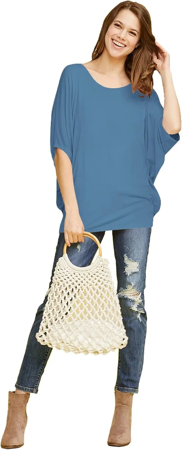 Made By Johnny Women's Scoop Neck Half Sleeve Batwing Dolman Top - Plus Size