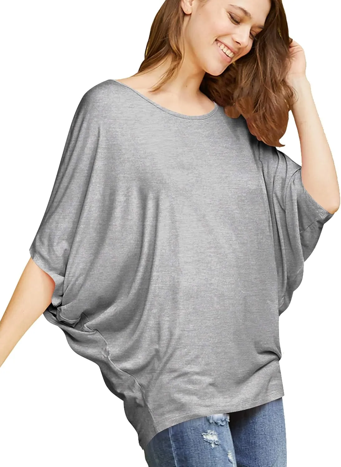 Made By Johnny Women's Scoop Neck Half Sleeve Batwing Dolman Top - Plus Size