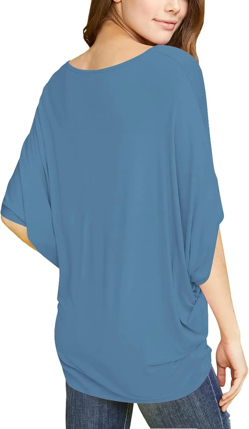 Made By Johnny Women's Scoop Neck Half Sleeve Batwing Dolman Top - Plus Size