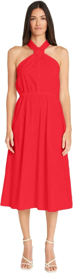 Maggy London Women's Dresses Tropical Floral Print Halter Midi Dress with Cinched Waist