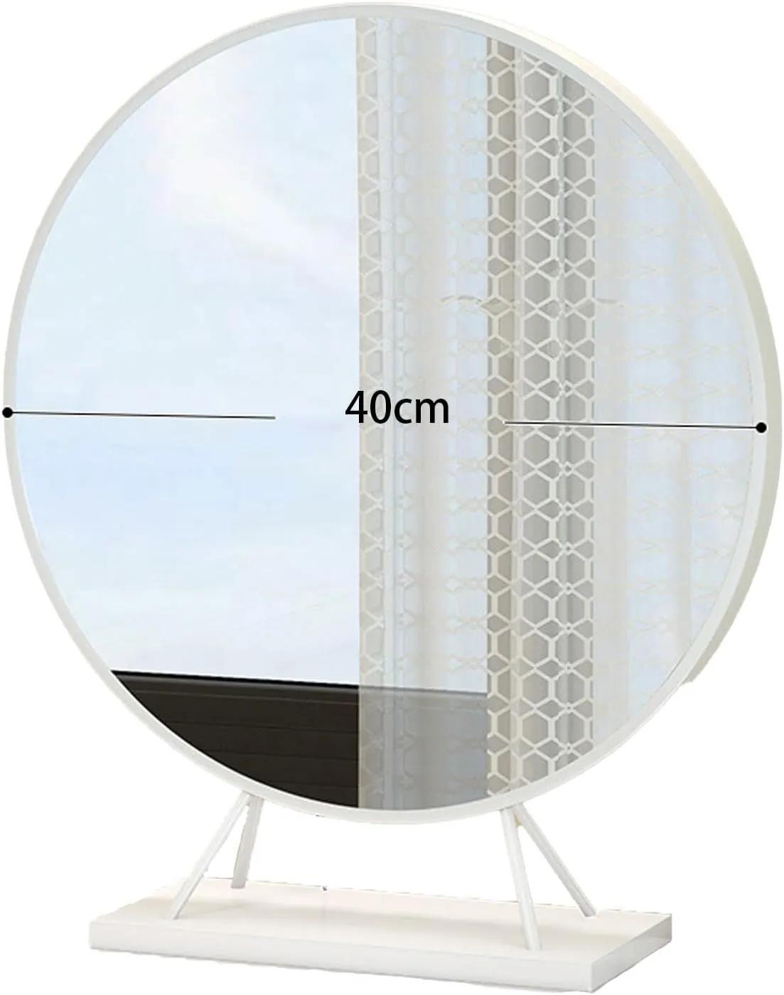 Makeup Mirror ，Nordic Style Bathroom Shaving Round Mirror Dressing Table Beauty Mirror，Round Mirror with Base,40CM,White