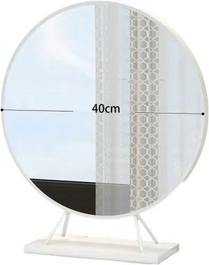 Makeup Mirror ，Nordic Style Bathroom Shaving Round Mirror Dressing Table Beauty Mirror，Round Mirror with Base,40CM,White