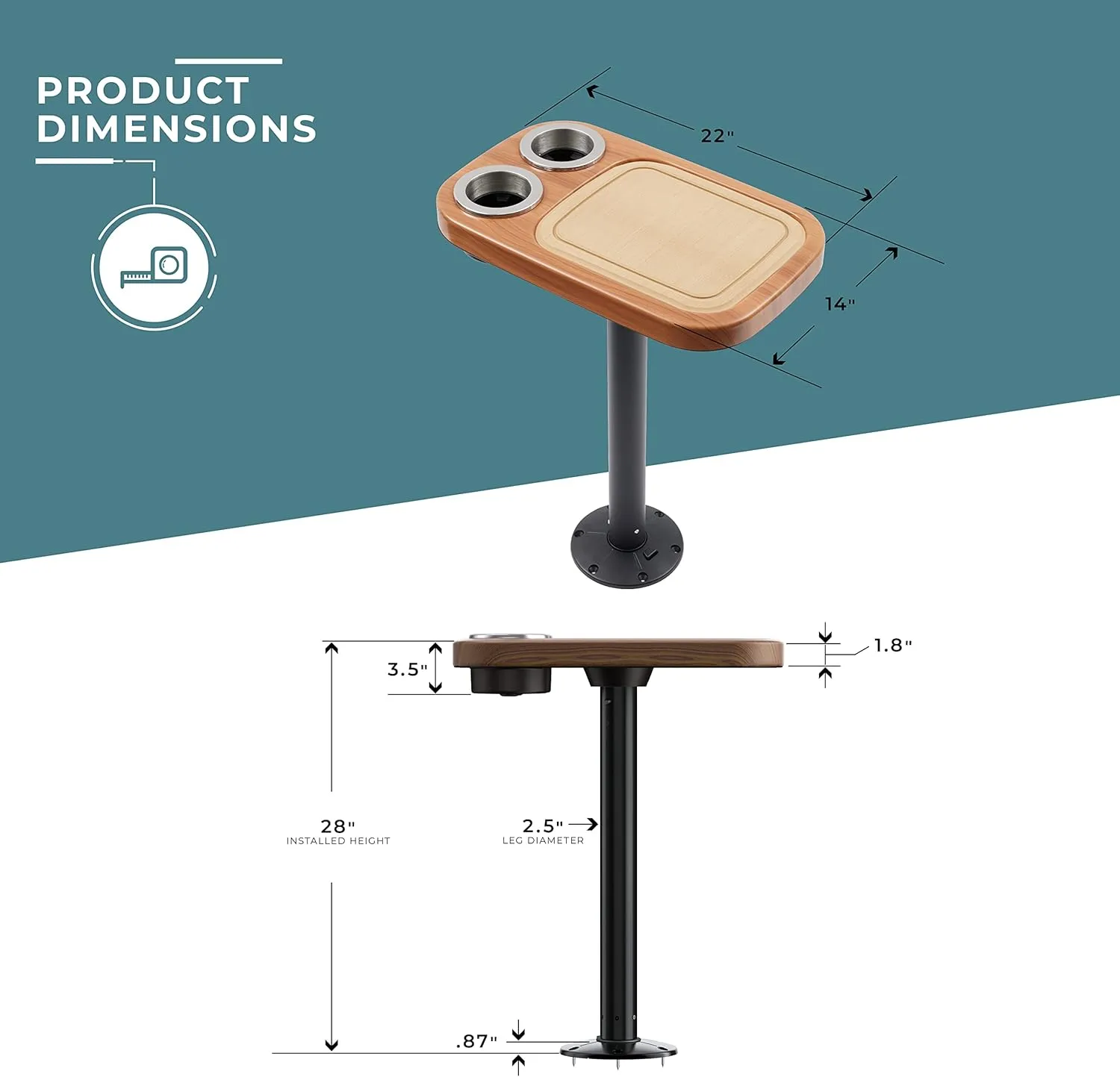 Manufacturers' Select ITC Marine Cocktail Boat Table Leg Set. Pontoon Accessories, Marine Pedestal Table with Center Foam Mat