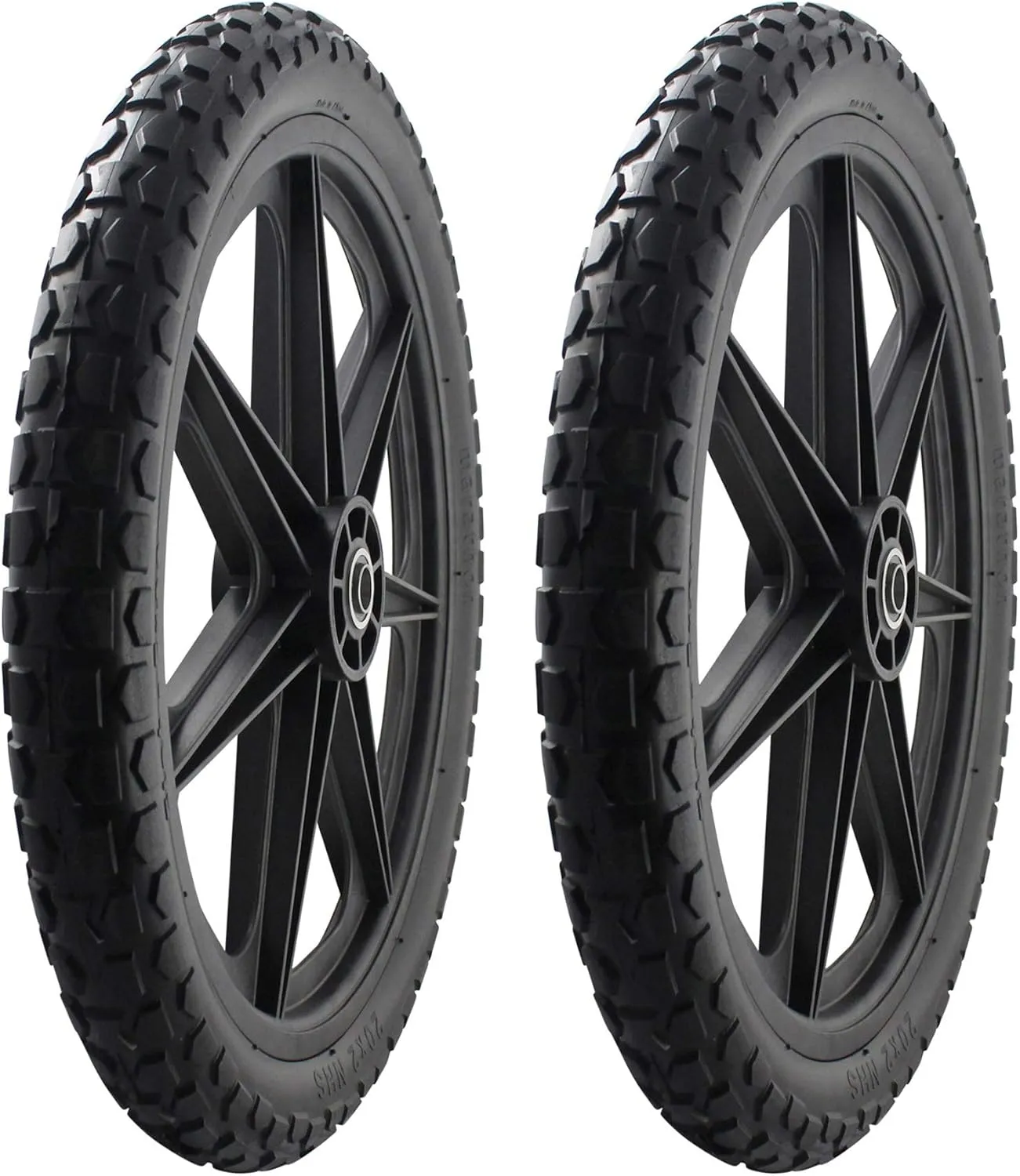 Marathon 2 PACK-92010-Flat Free Replacement Tire Assembly for Rubbermaid Big Wheel Carts-20, 2 PACK, Black