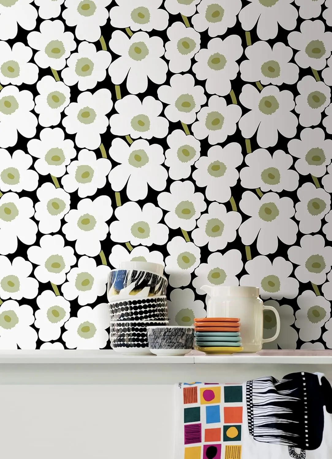 MARIMEKKO Black Pieni Unikko Peel & Stick Wallpaper (MKS4494)