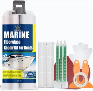 Marine Fiberglass Repair Kit for Boats - Gel Coat Repair kit for Boats, Fiberglass Resin and Hardener kit for Fast Repair of Holes, Chips and Cracks.