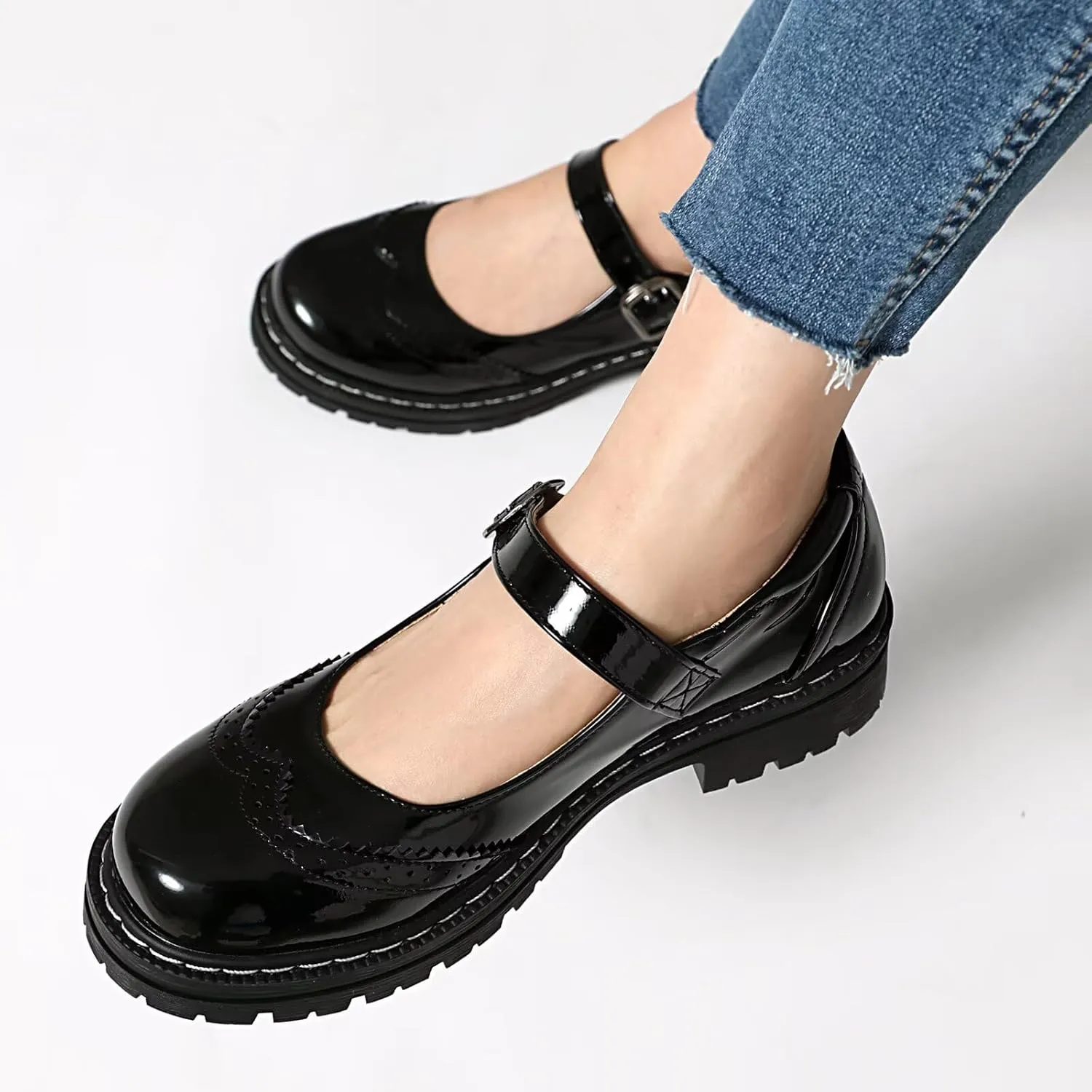 Mary Jane for Women Gothic Oxford Shoes - Flat Shoes, Ankle Tied, Round Toe for Casual Dresses, Work, and Campus