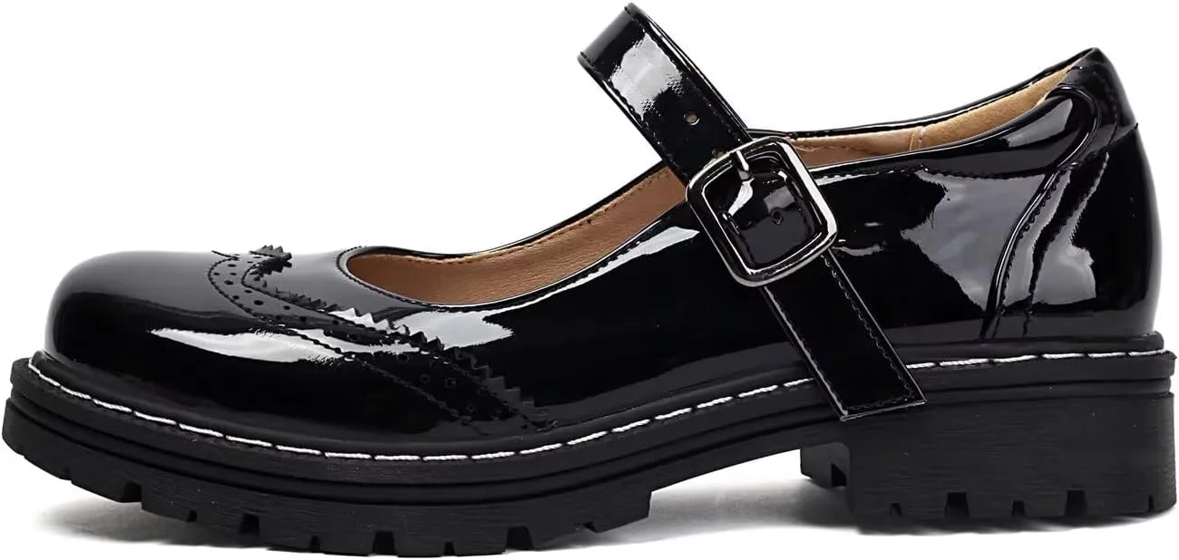 Mary Jane for Women Gothic Oxford Shoes - Flat Shoes, Ankle Tied, Round Toe for Casual Dresses, Work, and Campus