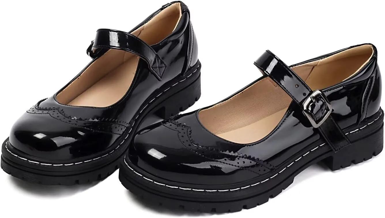 Mary Jane for Women Gothic Oxford Shoes - Flat Shoes, Ankle Tied, Round Toe for Casual Dresses, Work, and Campus