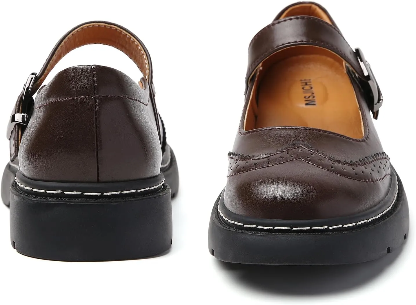 Mary Jane Shoes Women Platform Non-Slip Classics Round Toe Ankle Strap Brogues Style Comfort Casual Oxford Dress Work Mary Jane Flat Shoes