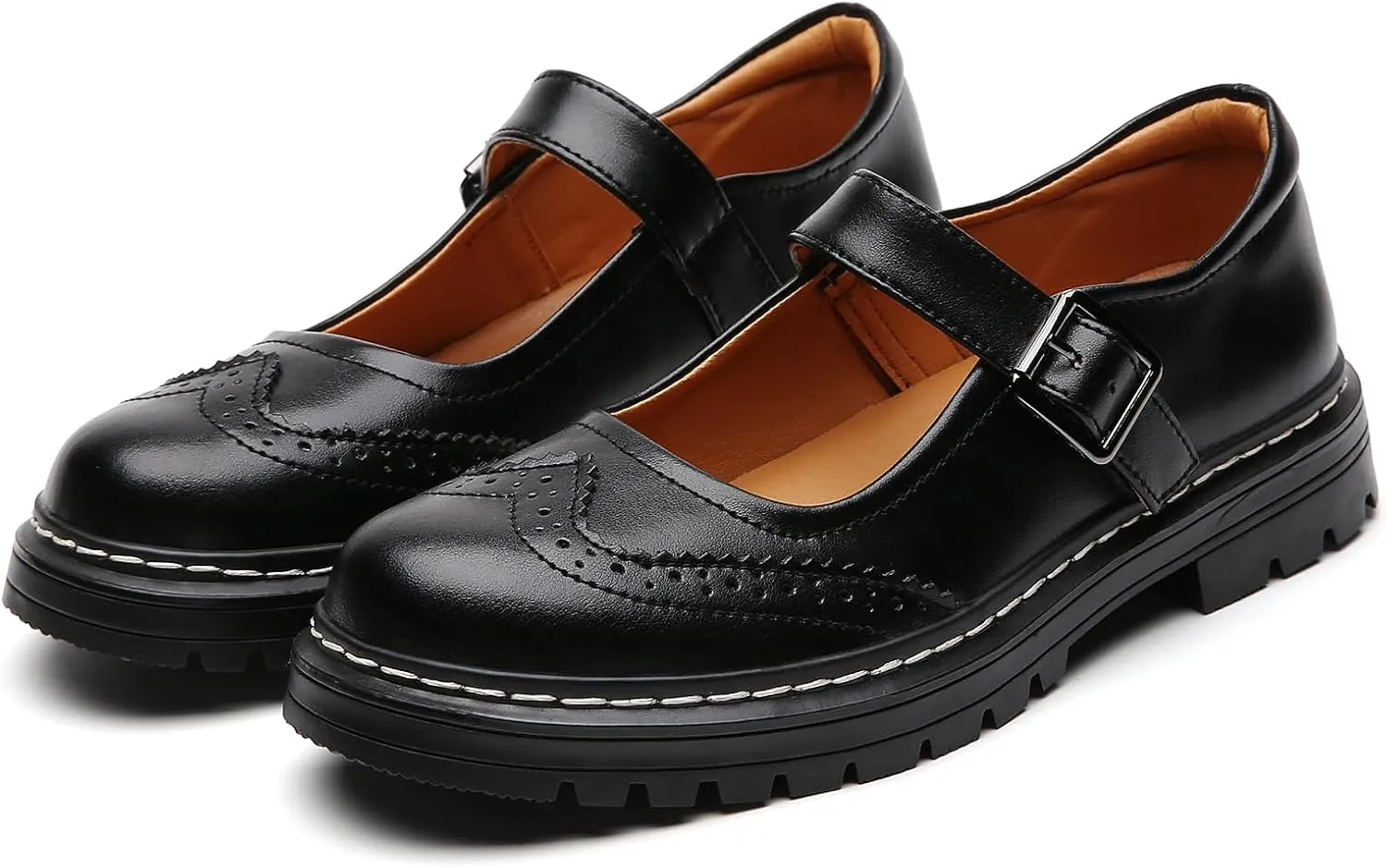 Mary Jane Shoes Women Platform Non-Slip Classics Round Toe Ankle Strap Comfort Casual Oxford Dress Work Mary Jane Flat Shoes
