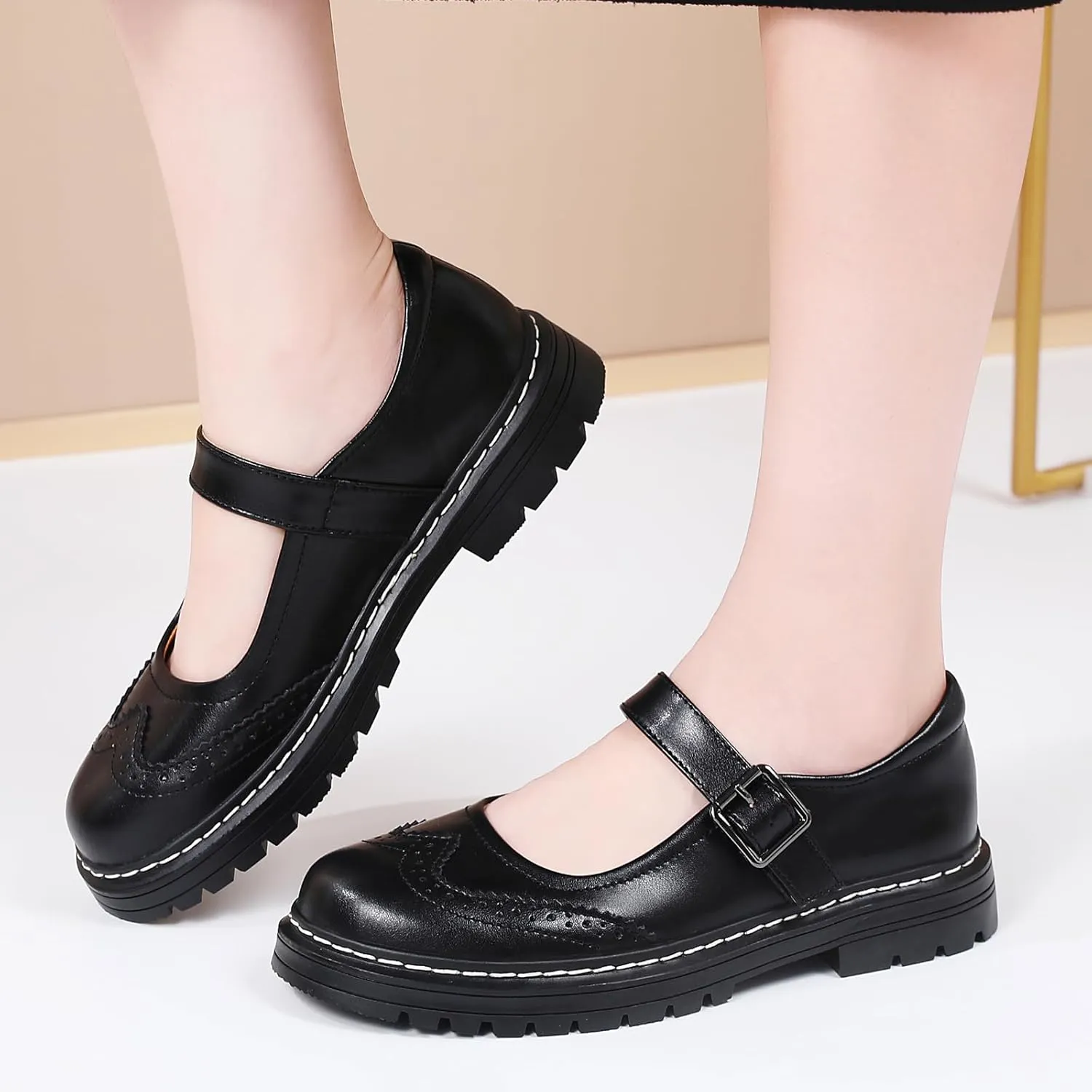 Mary Jane Shoes Women Platform Non-Slip Classics Round Toe Ankle Strap Comfort Casual Oxford Dress Work Mary Jane Flat Shoes