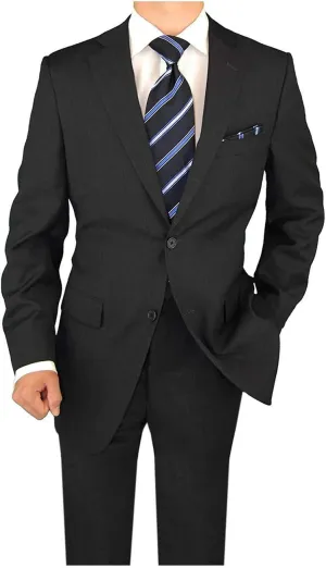 Marzzotti Mens Suit Gianni Two Button Jacket 2 Piece Flat Front Pants (48 Long US / 58L EU/W 42",Charcoal Stripe)