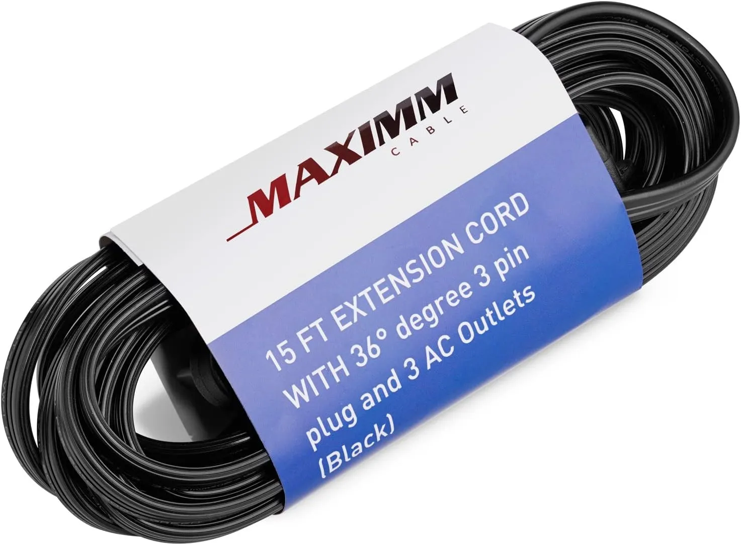 Maximm Cable 3 Feet Flat Plug Extension Cord/Wire, Multi Outlet - 3 Prong Angled Plug Extension Cord - Black UL Certified (2 Pack)