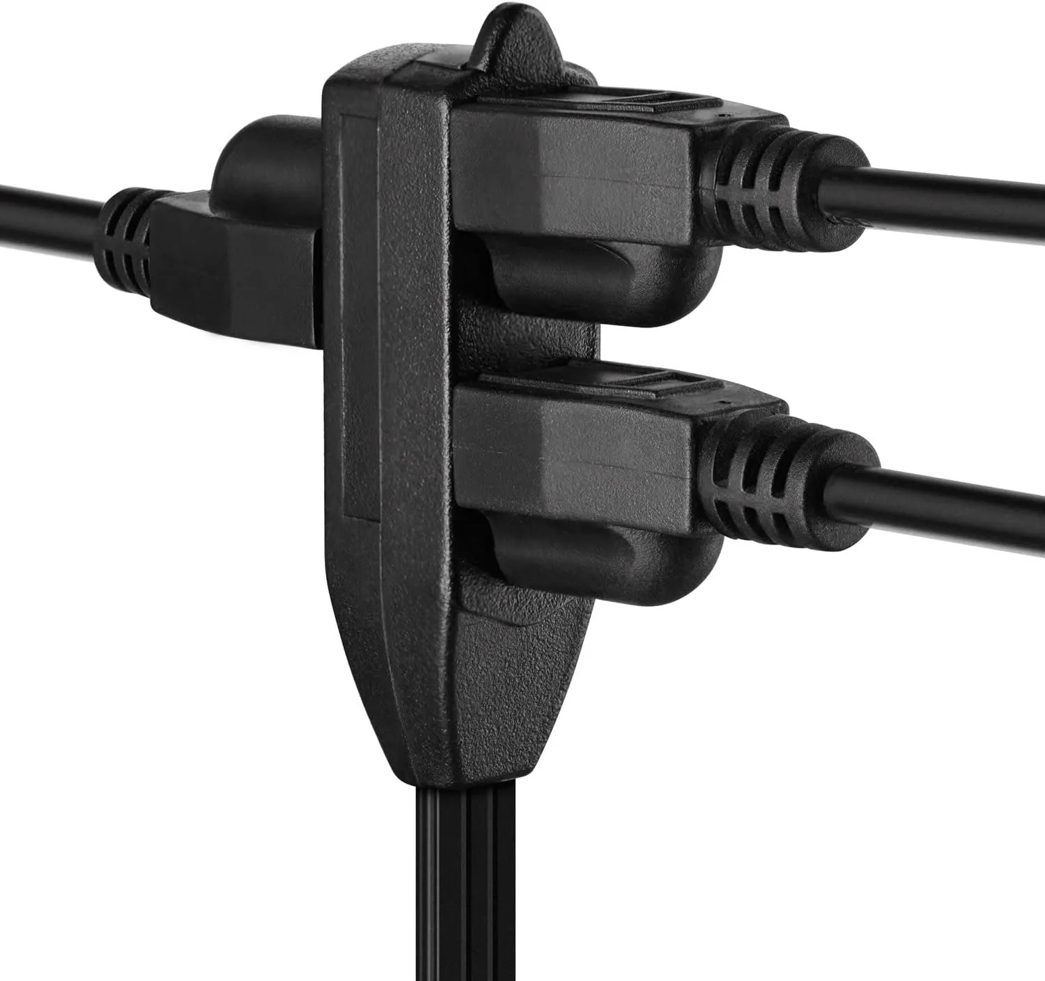 Maximm Cable 3 Feet Flat Plug Extension Cord/Wire, Multi Outlet - 3 Prong Angled Plug Extension Cord - Black UL Certified (2 Pack)
