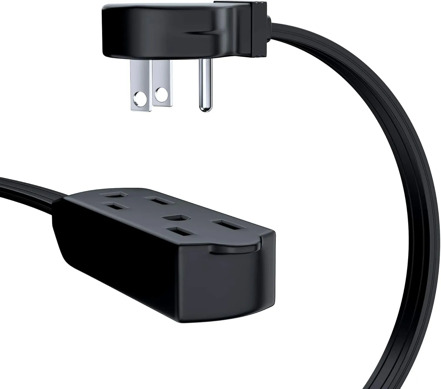 Maximm Cable 3 Feet Flat Plug Extension Cord/Wire, Multi Outlet - 3 Prong Angled Plug Extension Cord - Black UL Certified (2 Pack)
