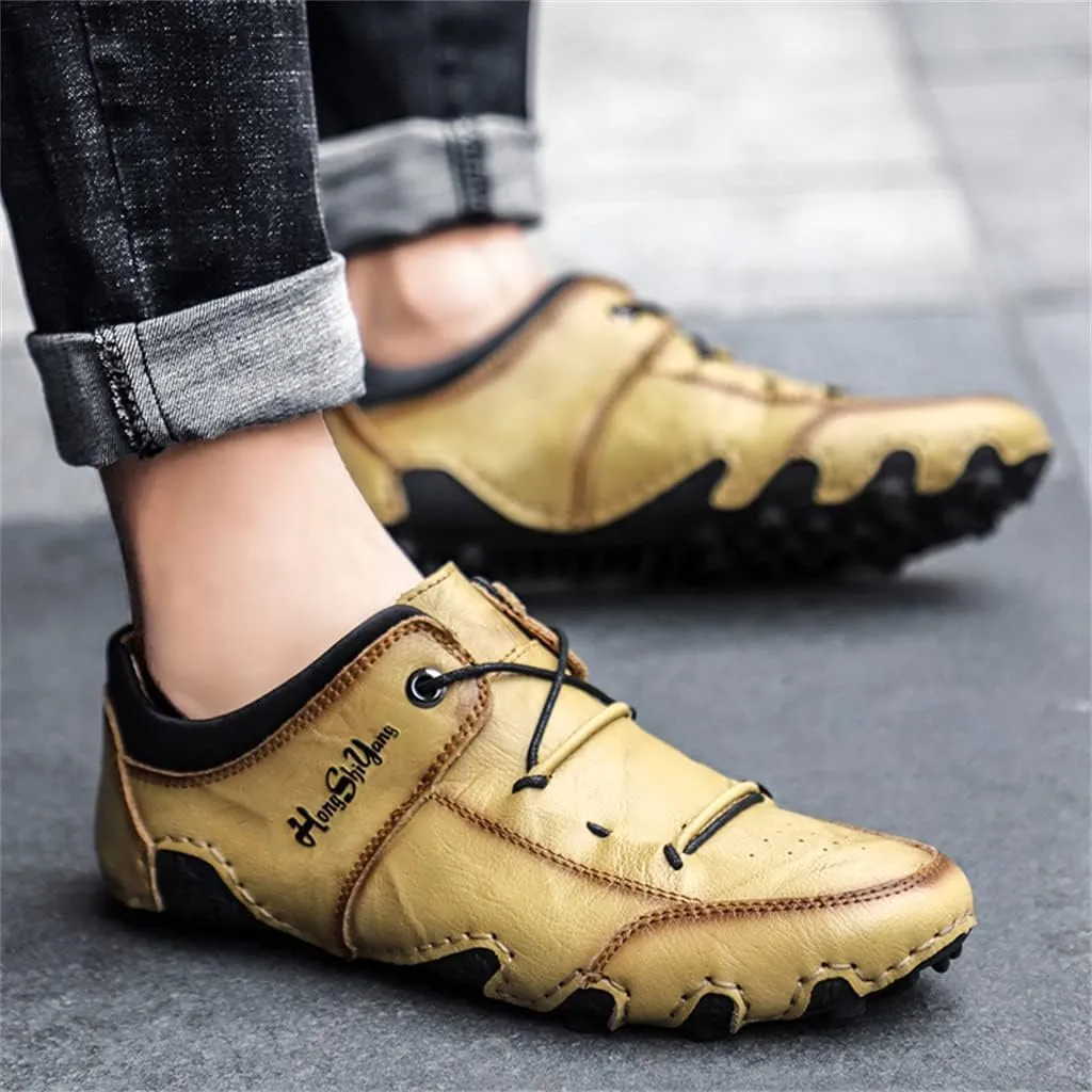 Men's Casual Leather Loafers Slip-On Driving Boat Penny Shoes Handmade Flats Dress Men Ankle Boots Hand Stitching Oxford Walking Traveling Outdoor Shoe