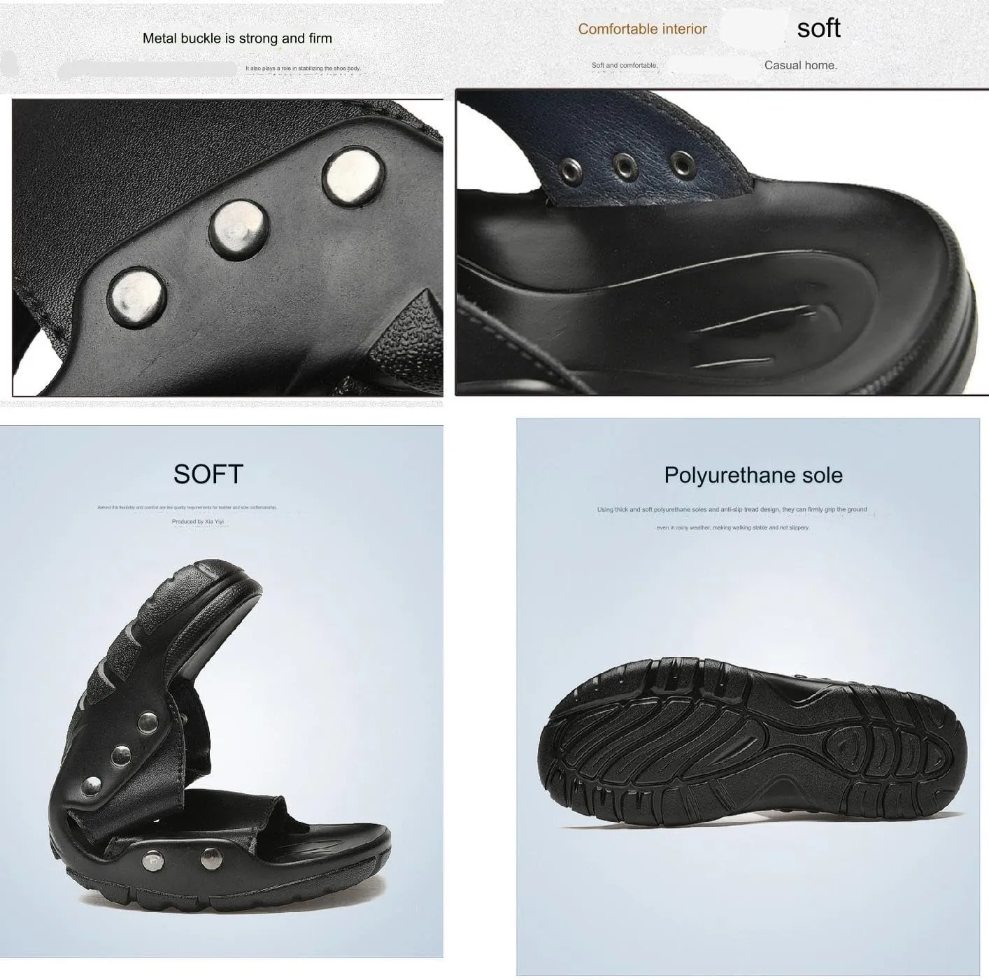 Men's Fashion Leather Platform Outdoor Beach Slides Comfort Fish Mouth Open Toe Soft Bottom Summe Slip On Fisherman Walking Sandals Casual Non Slip Flat Business Dress Slipper