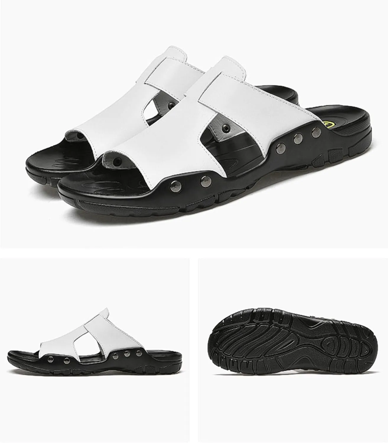 Men's Fashion Leather Platform Outdoor Beach Slides Comfort Fish Mouth Open Toe Soft Bottom Summe Slip On Fisherman Walking Sandals Casual Non Slip Flat Business Dress Slipper
