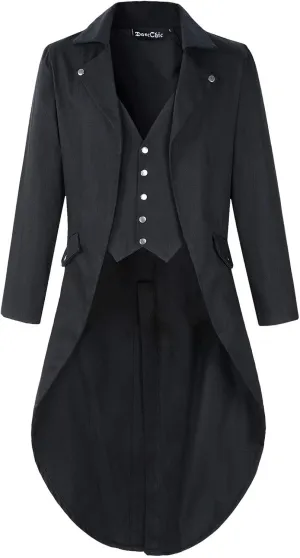 Mens Gothic Tailcoat Jacket Black Steampunk VTG Victorian Coat