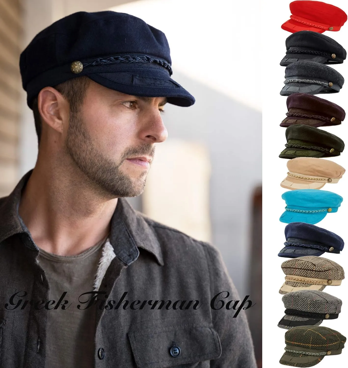 Men's Greek Fisherman Sailor Fiddler Winter Wool Driver Hat Flat Cap