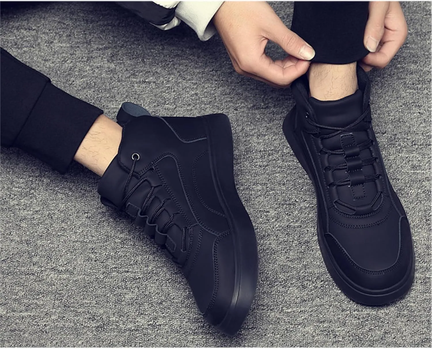 Men's Leather High Top Lace Up Fashion Sneakers Casual Non-Slip Flat Ankle Boots Comfort Walking Travel Shoes