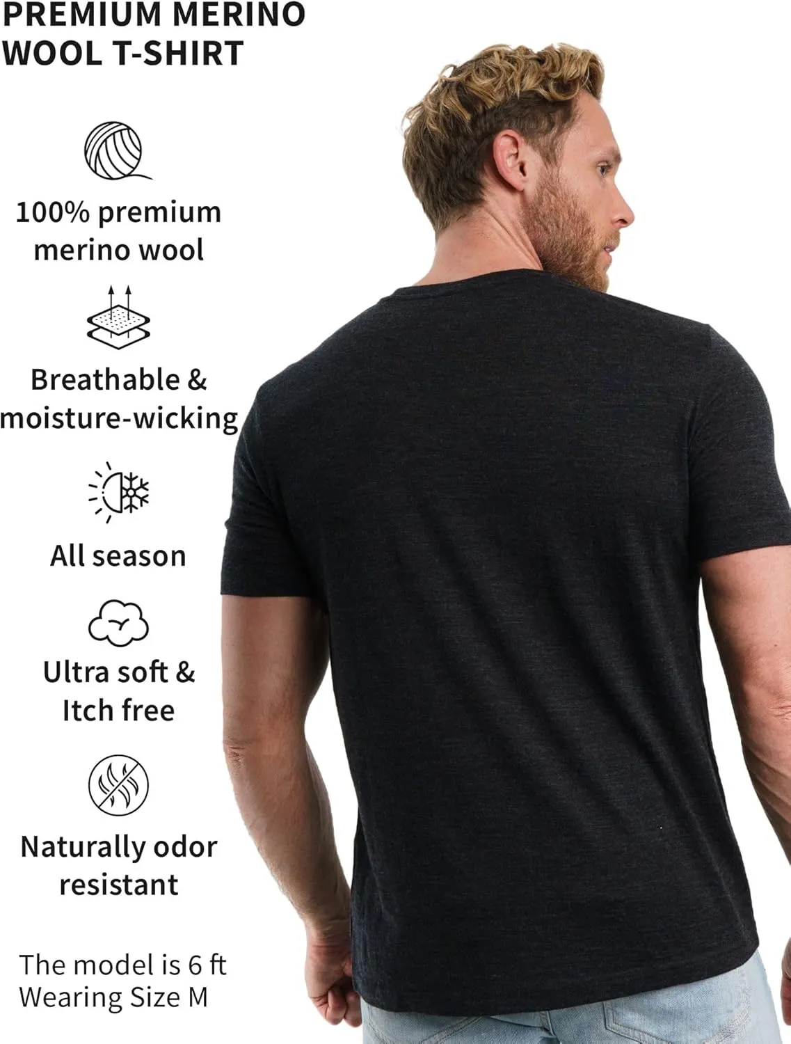 Merino Wool T-Shirt Mens - Merino Wool Undershirt Thermal Shirt for Men and Hiking Socks