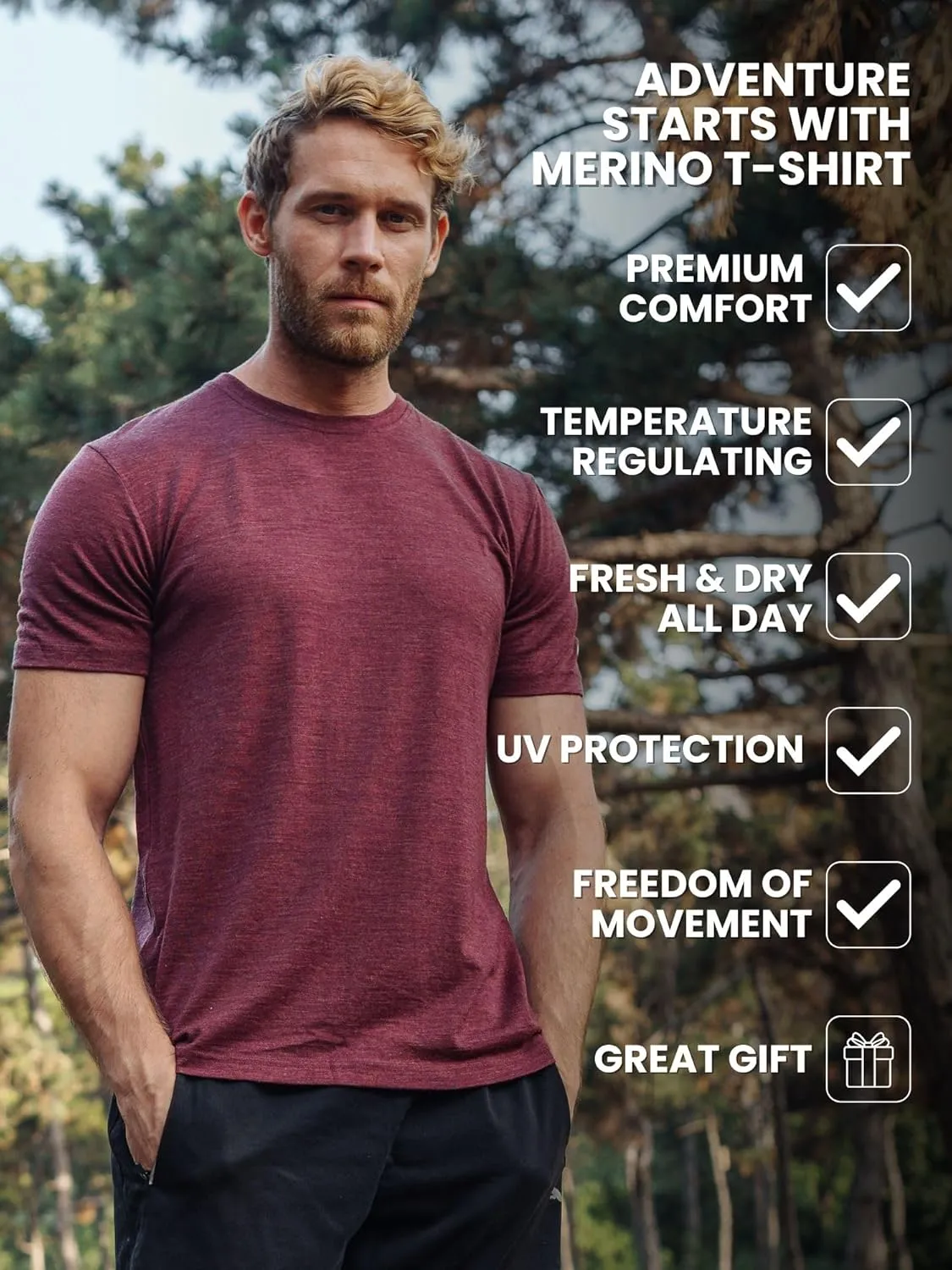 Merino.tech Merino Wool T-Shirt Mens - 100% Merino Wool Undershirt Lightweight Base Layer