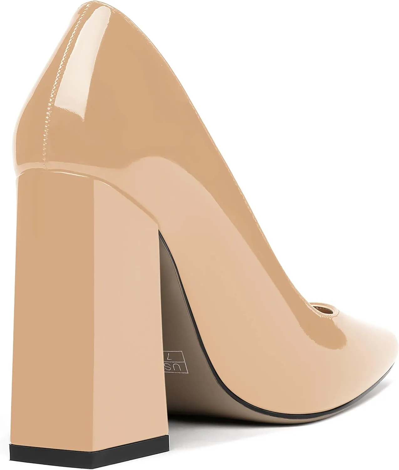 MERRORI Women's Patent Block Square Toe Solid Slip On Chunky High Heel Pumps Shoes 4 Inch