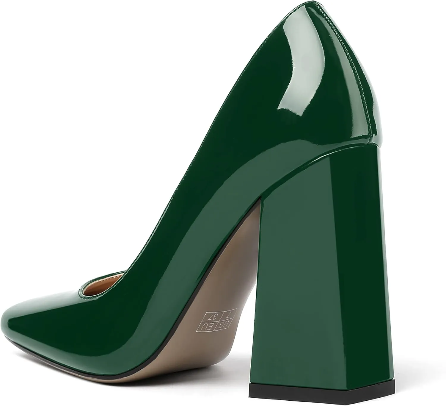 MERRORI Women's Patent Block Square Toe Solid Slip On Chunky High Heel Pumps Shoes 4 Inch