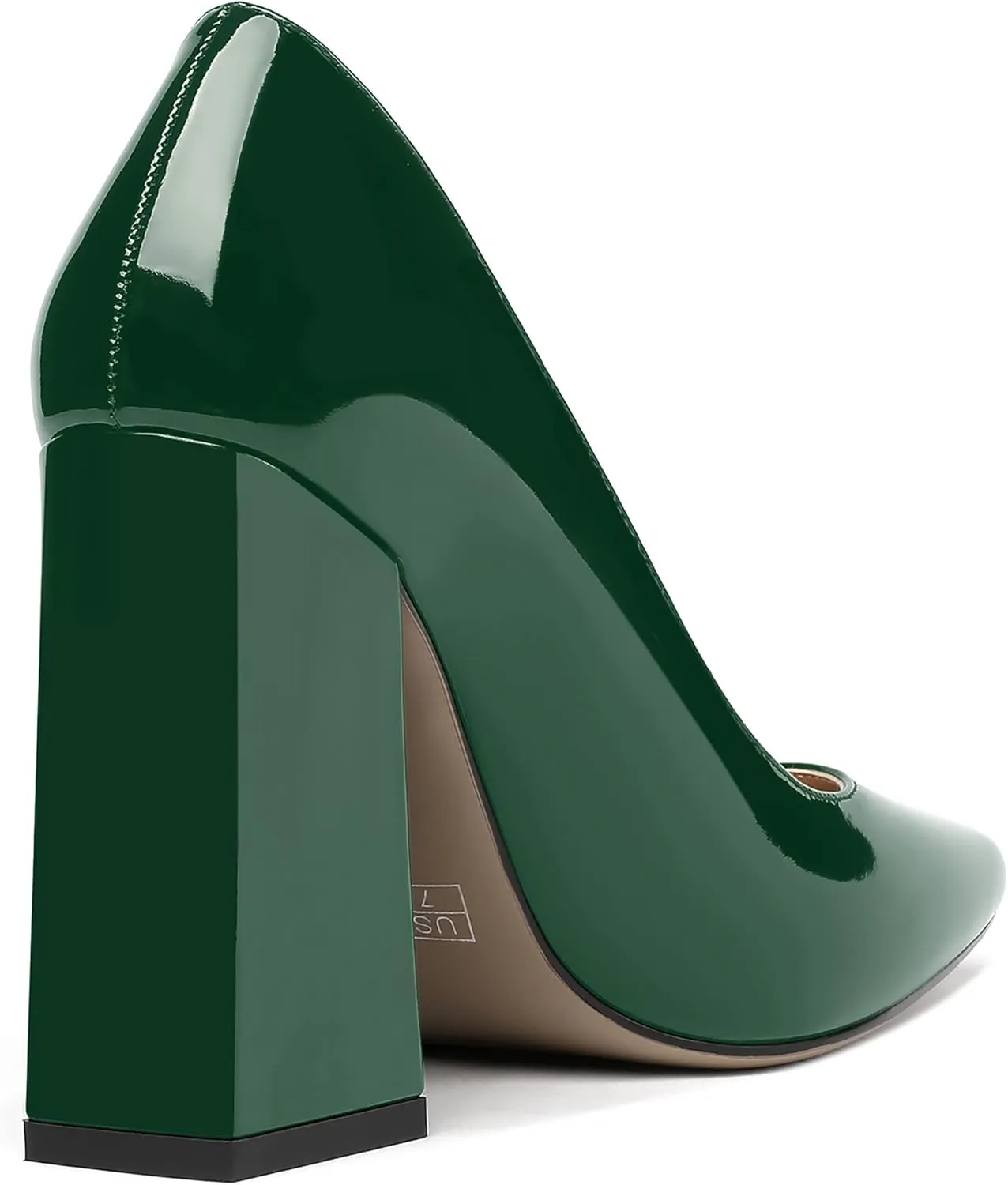 MERRORI Women's Patent Block Square Toe Solid Slip On Chunky High Heel Pumps Shoes 4 Inch