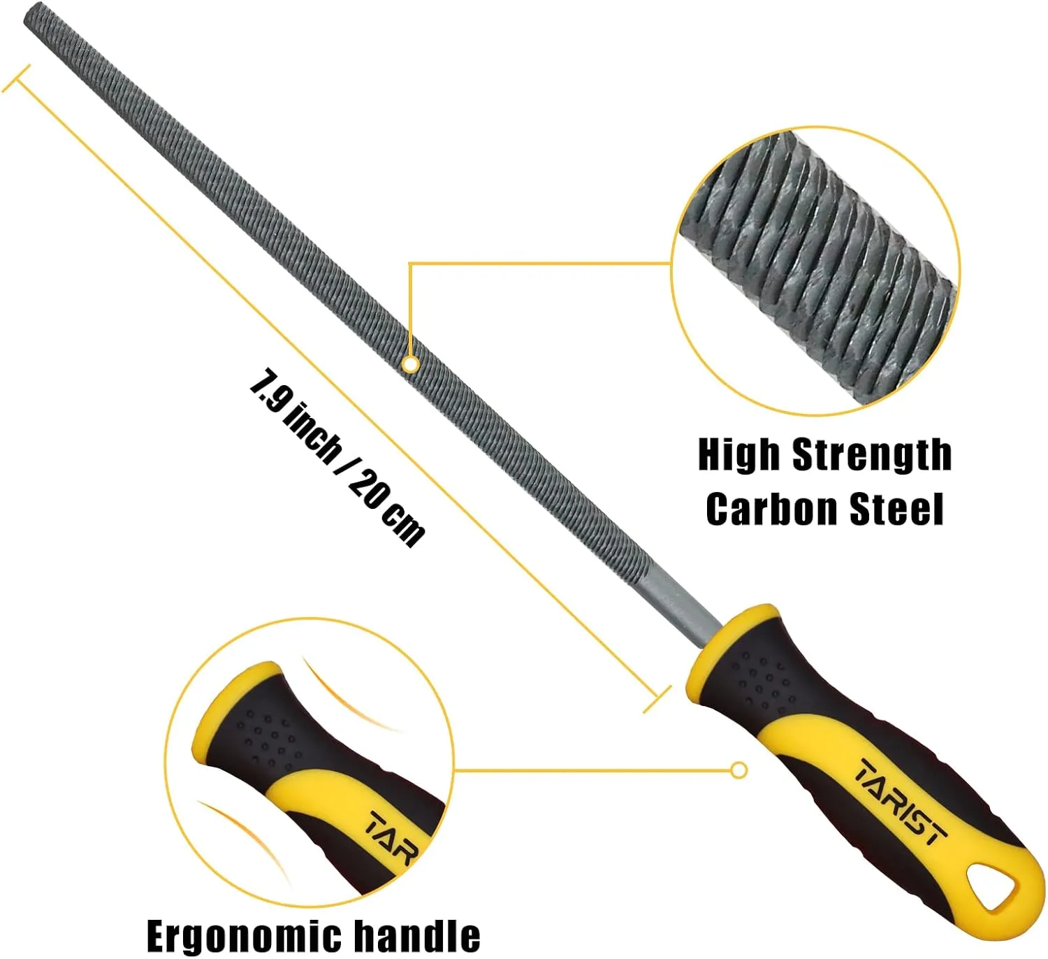 Metal File Set, 3-Piece, 8-inch,Professional Carbon Steel File, Includes Flat/Half-Round/Round,Work for Metal, Wood and More