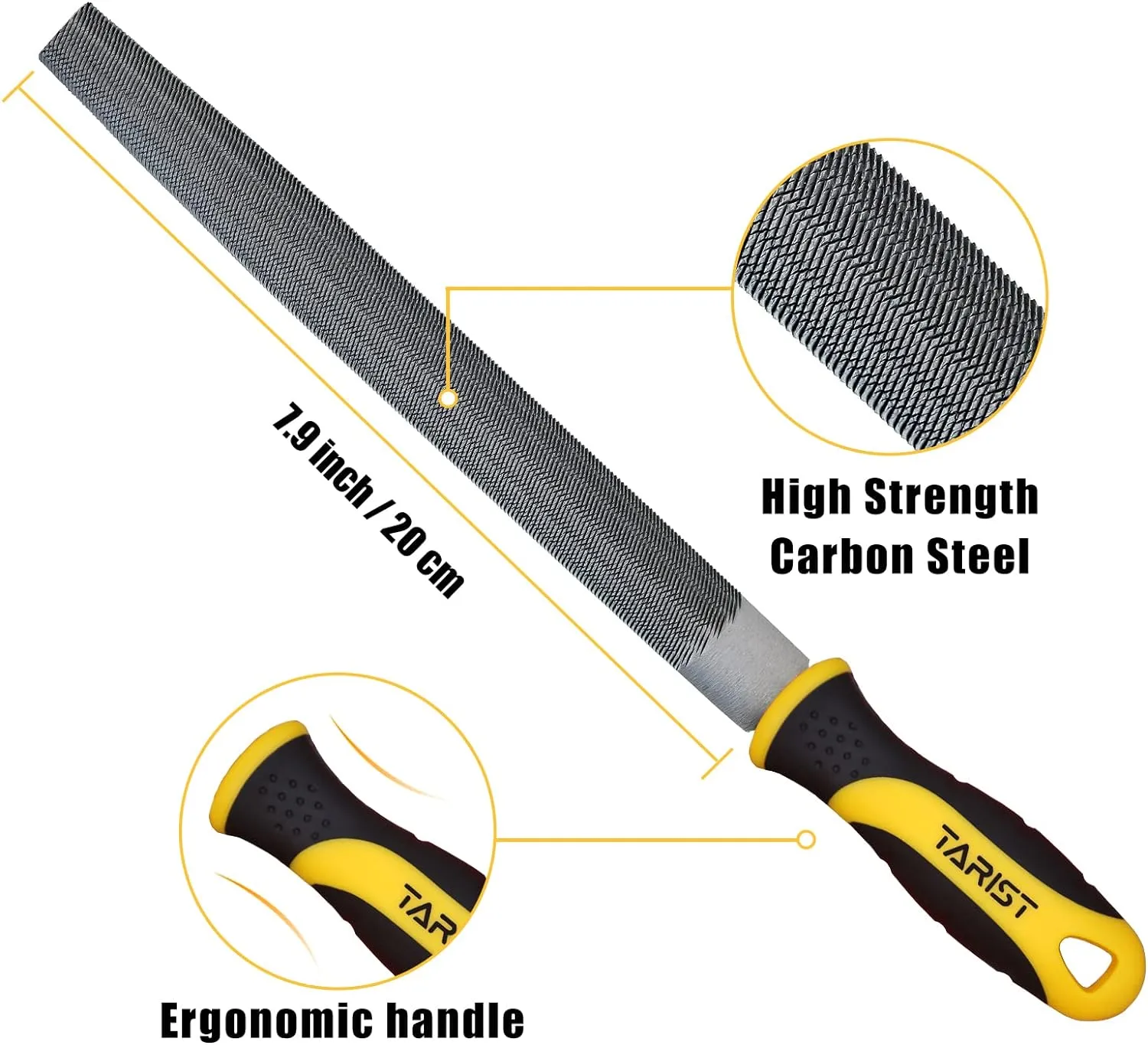 Metal File Set, 3-Piece, 8-inch,Professional Carbon Steel File, Includes Flat/Half-Round/Round,Work for Metal, Wood and More