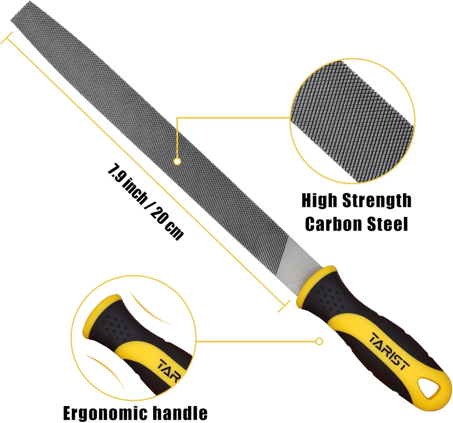 Metal File Set, 3-Piece, 8-inch,Professional Carbon Steel File, Includes Flat/Half-Round/Round,Work for Metal, Wood and More
