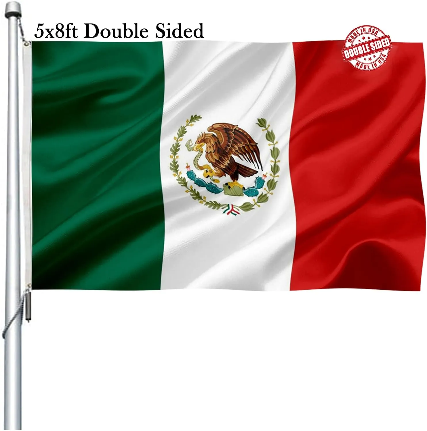 Mexico MX Flag 5x8 Outdoor Double Sided - Vivid Color Polyester Canvas Header and 4 Rows Stitched - Mexican National Flags with Brass Grommets