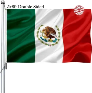 Mexico MX Flag 5x8 Outdoor Double Sided - Vivid Color Polyester Canvas Header and 4 Rows Stitched - Mexican National Flags with Brass Grommets