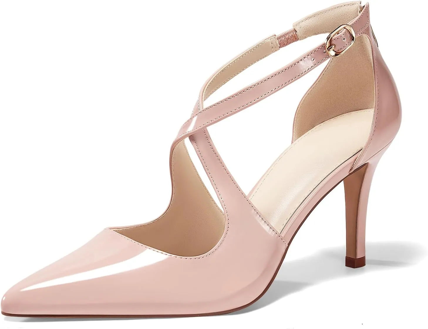 Minshluu Womens Pumps High Heels Pointed Toe Crossed Strap D'Orsay Zip up Stilettos Party Dress Shoes