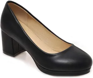 MIOKE Women's Round Toe Chunky Mid Heel Pumps Slip-On Platform Comfort Casual Formal Work Office Shoes