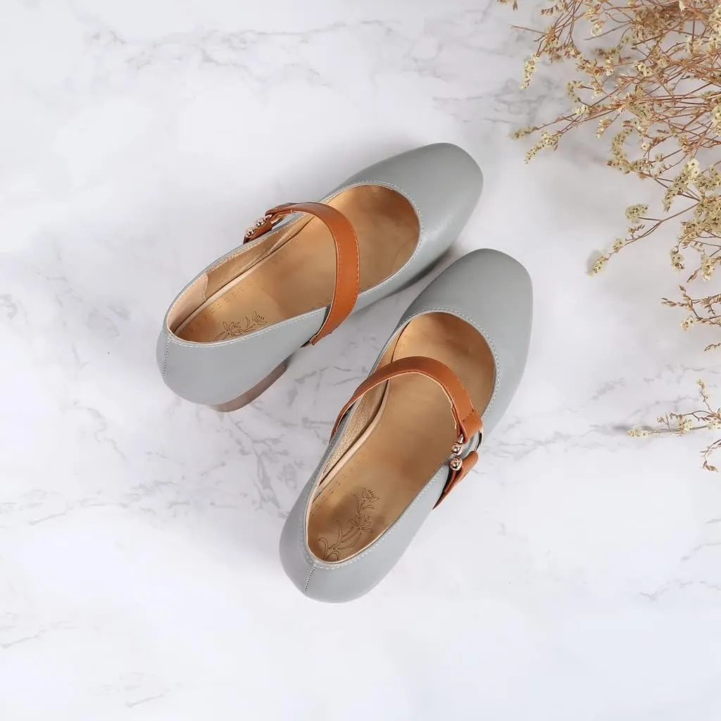 MIOKE Women's Square Toe Chunky Mid Block Heel Pumps Buckle Strap Comfort Mary Jane Office Dress Shoes